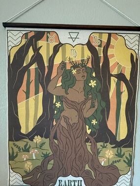 EARTHBOUND Green Brown Yellow Forest Goddess Wall Hanging